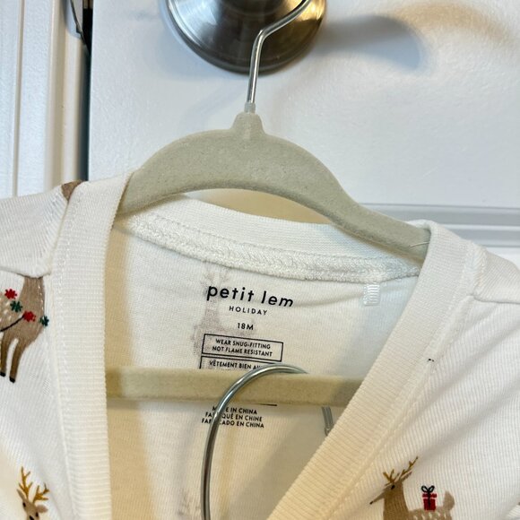PETIT LEM Rudy and Reindeers Print on Off White PJ Set Size 18 Months - Picture 5 of 6